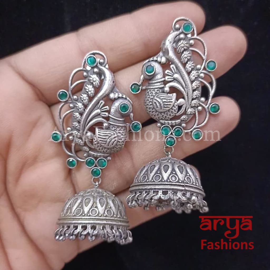 Silver Oxidized Designer Jhumka Earrings