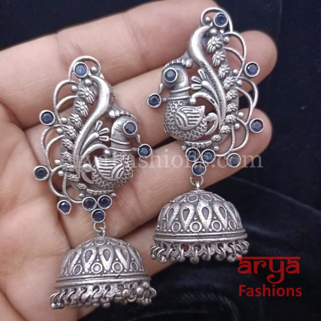 Silver Oxidized Designer Jhumka Earrings