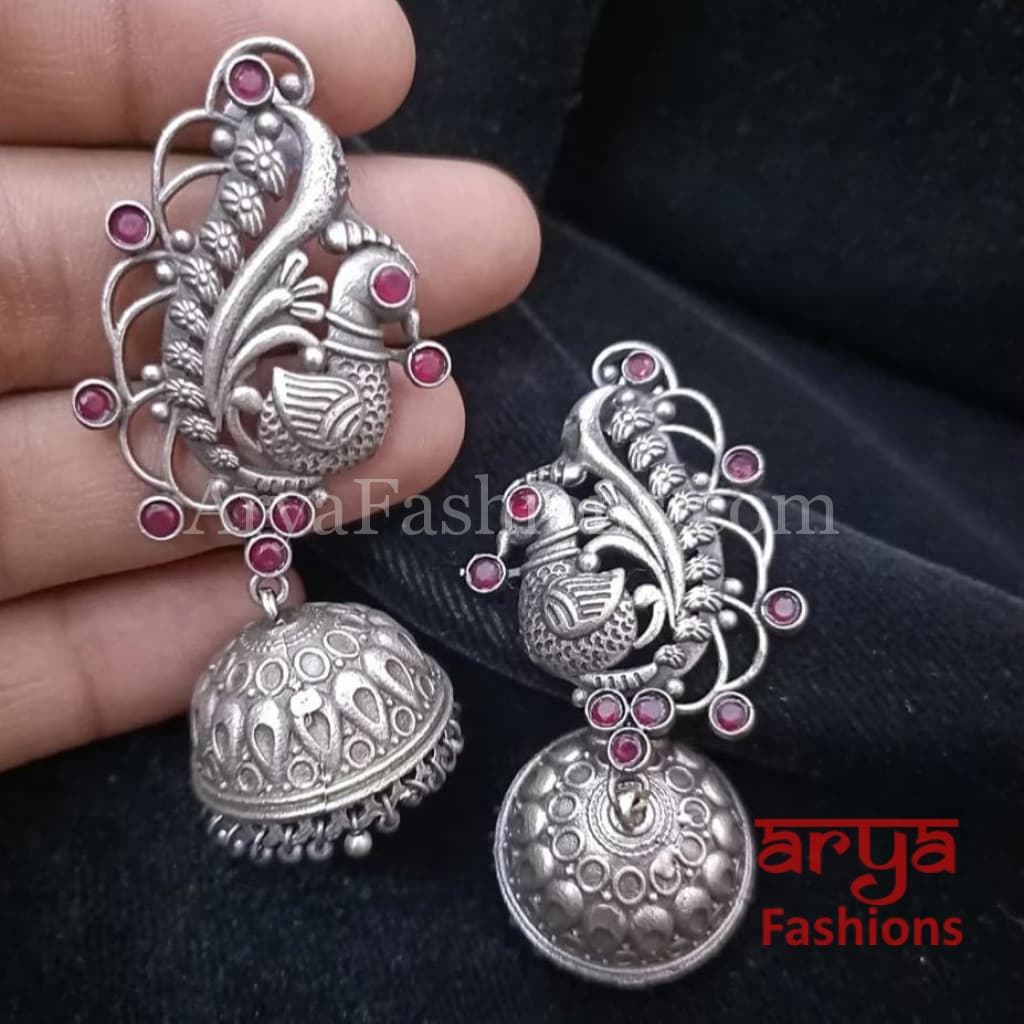 Silver Oxidized Designer Jhumka Earrings