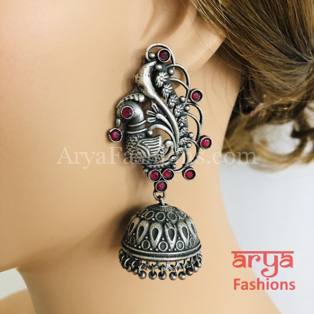 Silver Oxidized Designer Jhumka Earrings