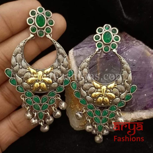 Silver Oxidized Dual Tone Chandbali Earrings