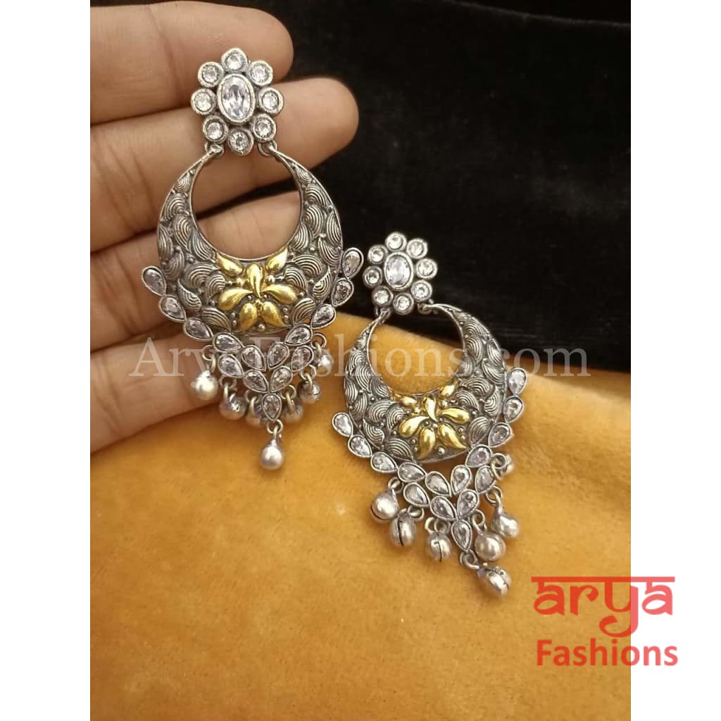 Silver Oxidized Dual Tone Chandbali Earrings