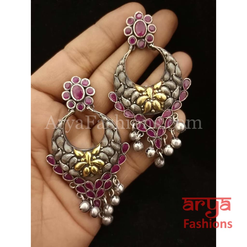 Silver Oxidized Dual Tone Chandbali Earrings