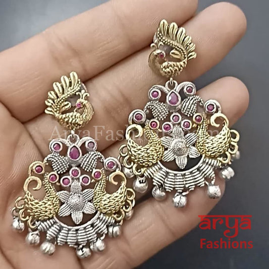 Silver Oxidized Dual Tone Chandbali Earrings