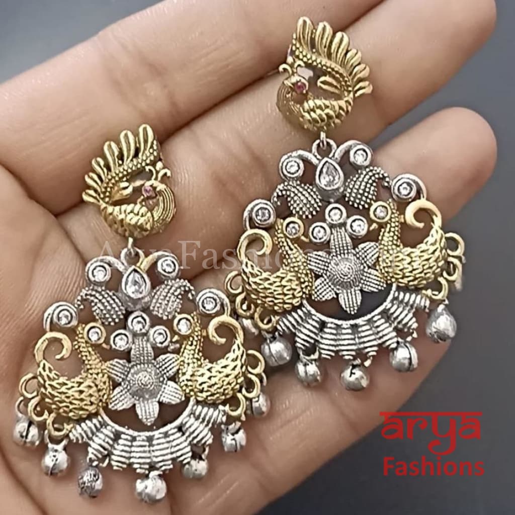 Silver Oxidized Dual Tone Chandbali Earrings