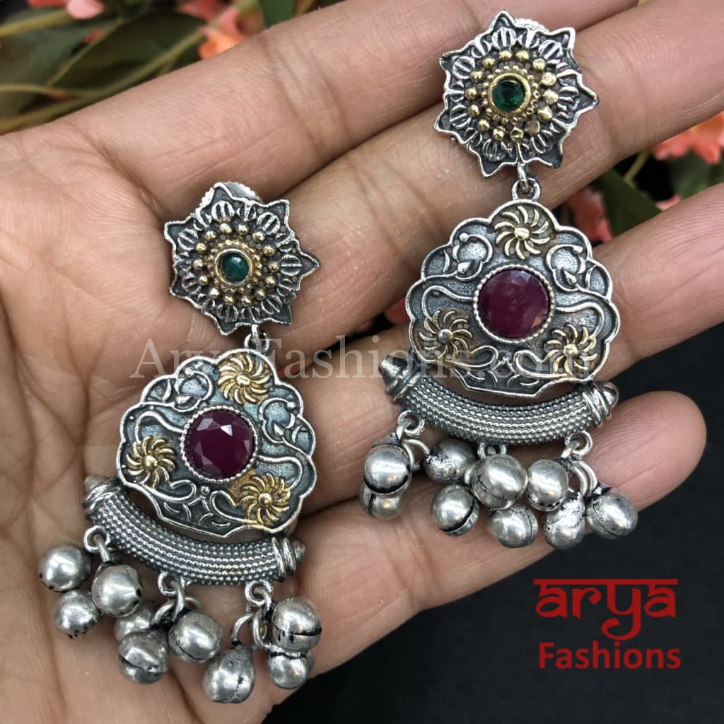 Silver Oxidized Dual Tone Chandbalis