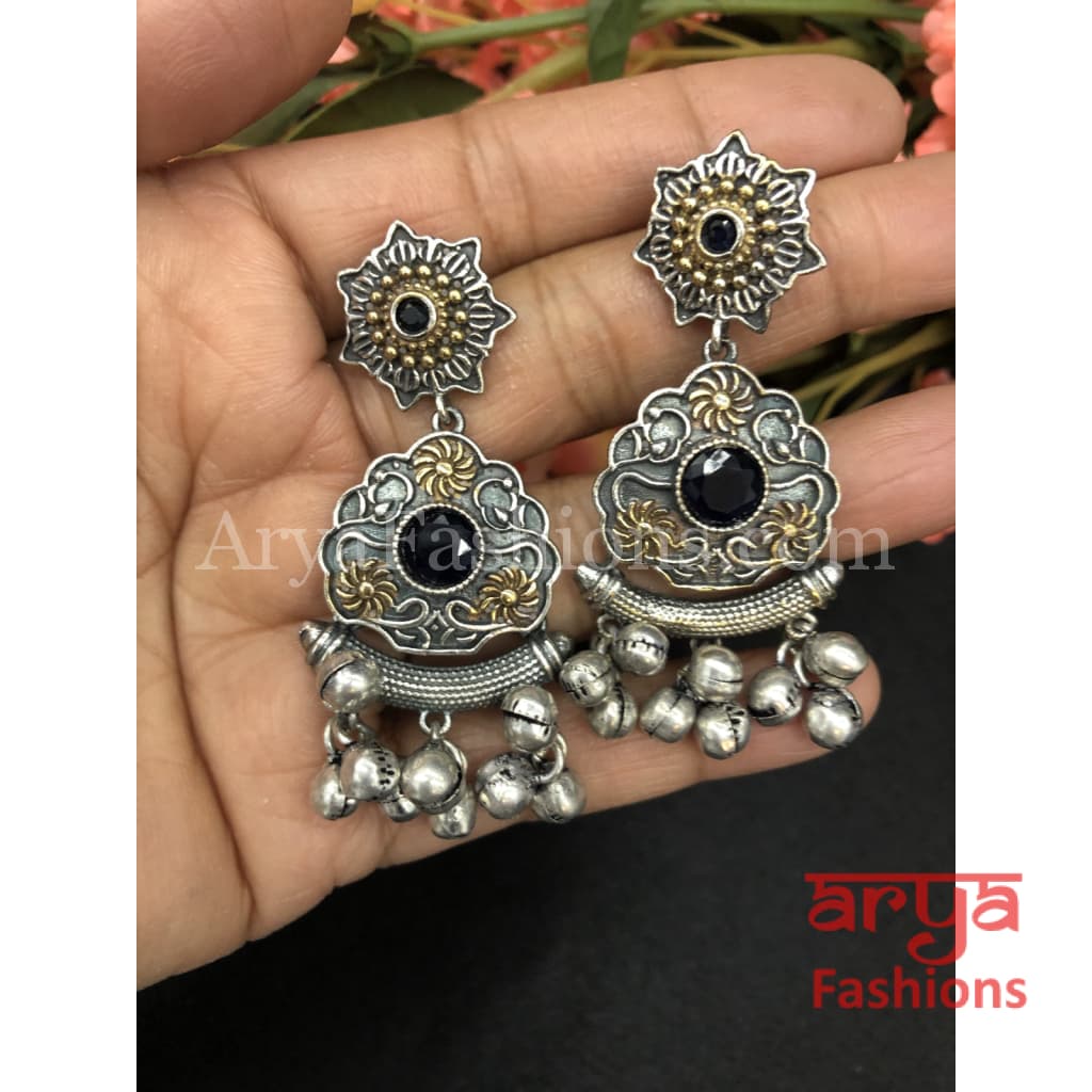 Silver Oxidized Dual Tone Chandbalis