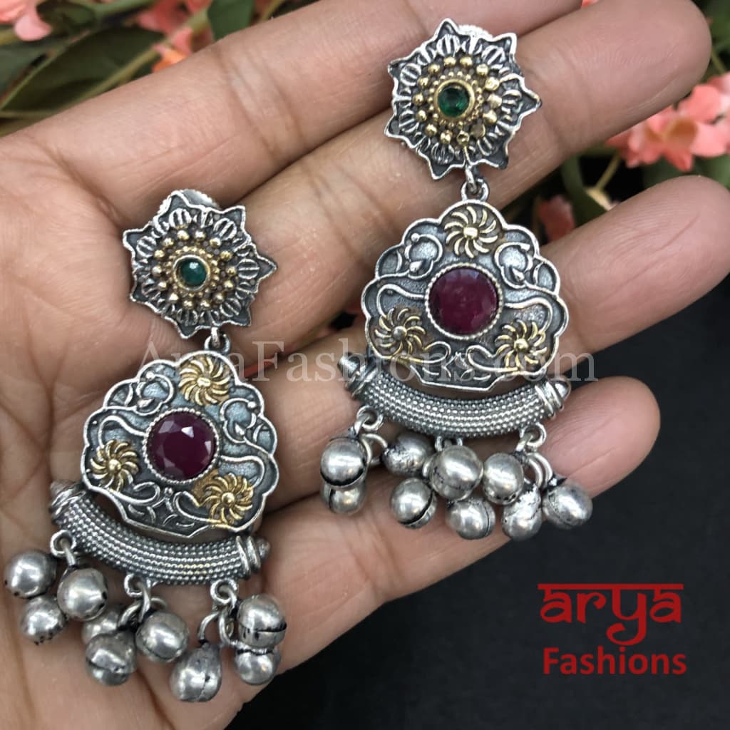 Silver Oxidized Dual Tone Chandbalis