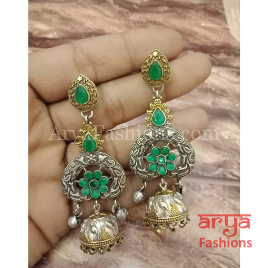 Silver Oxidized Dual Tone Jhumka Earrings