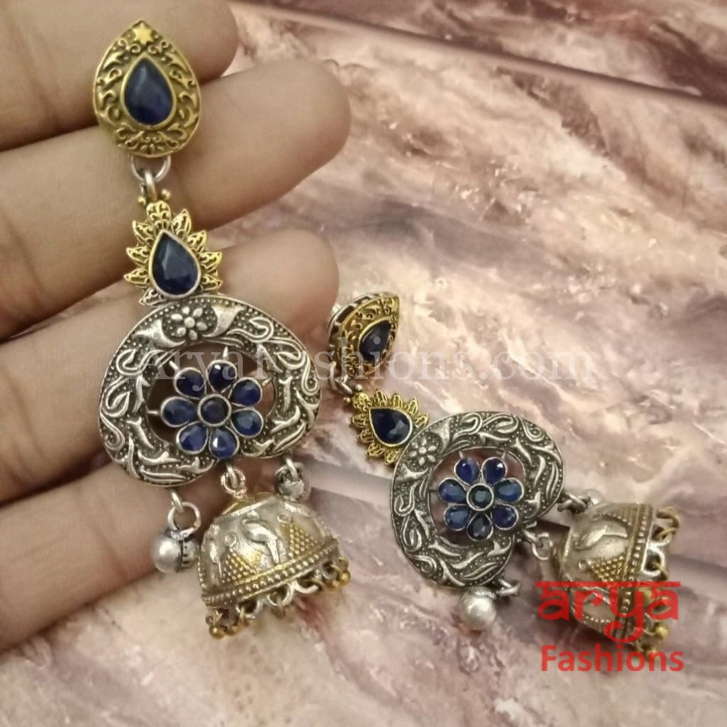 Silver Oxidized Dual Tone Jhumka Earrings