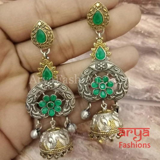 Silver Oxidized Dual Tone Jhumka Earrings