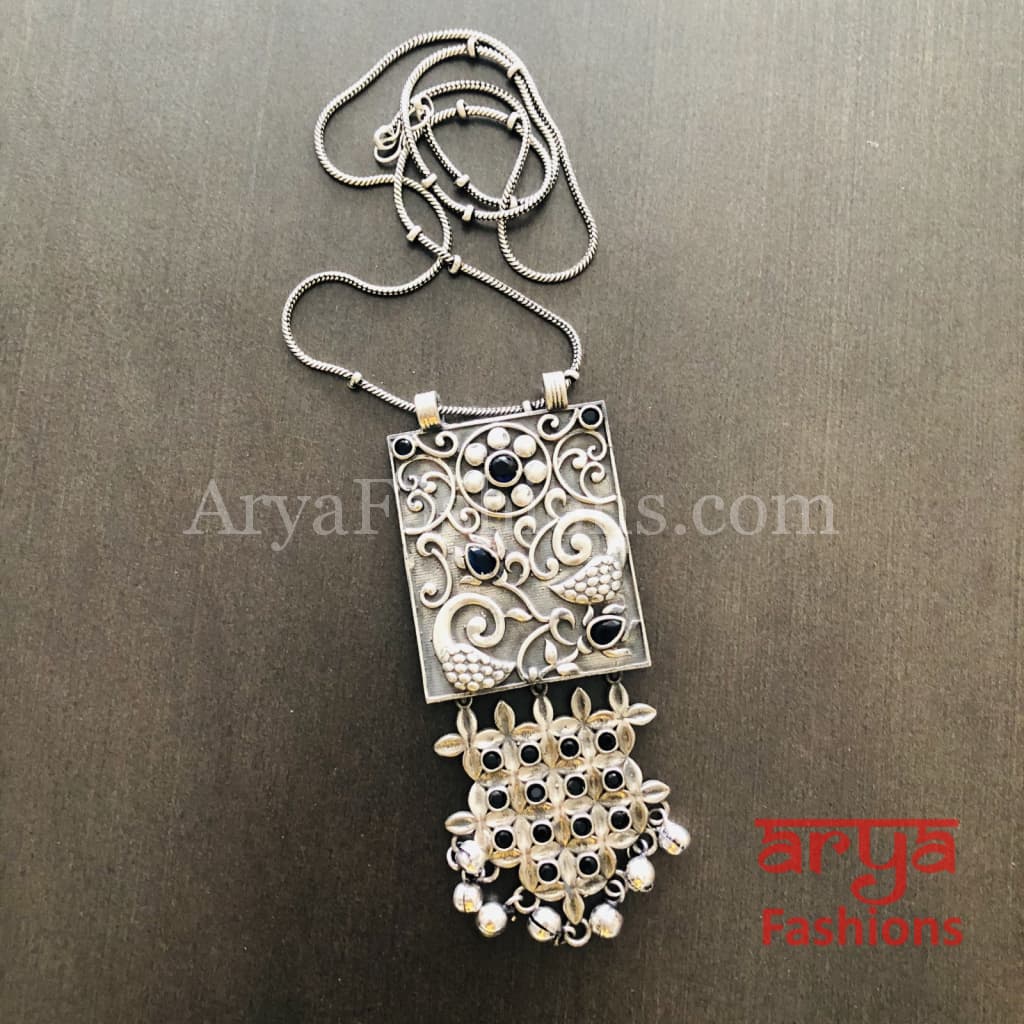 Silver Oxidized Dual Tone Temple Jewelry Necklace