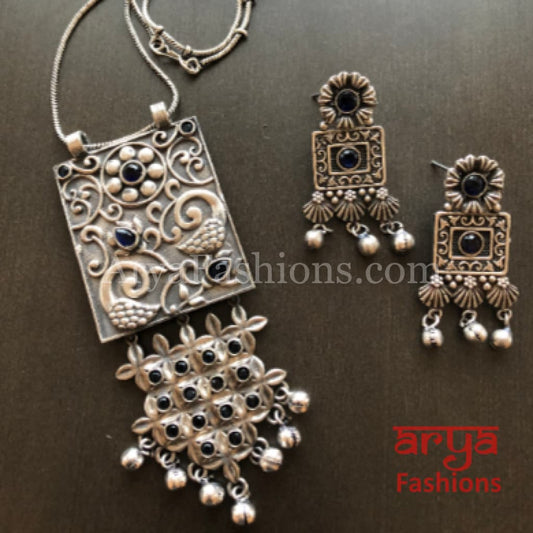 Silver Oxidized Dual Tone Temple Jewelry Necklace