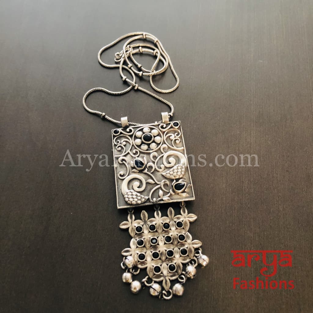 Silver Oxidized Dual Tone Temple Jewelry Necklace