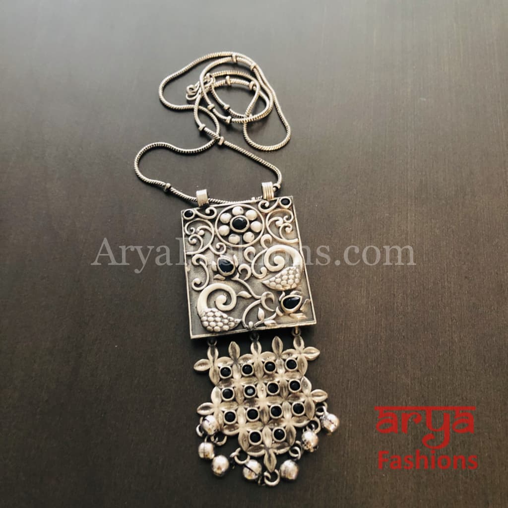 Silver Oxidized Dual Tone Temple Jewelry Necklace