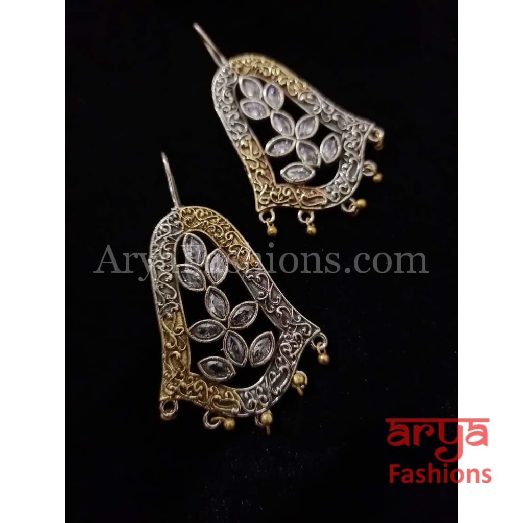 Silver Oxidized Dual Tone Tribal Hoop Earrings