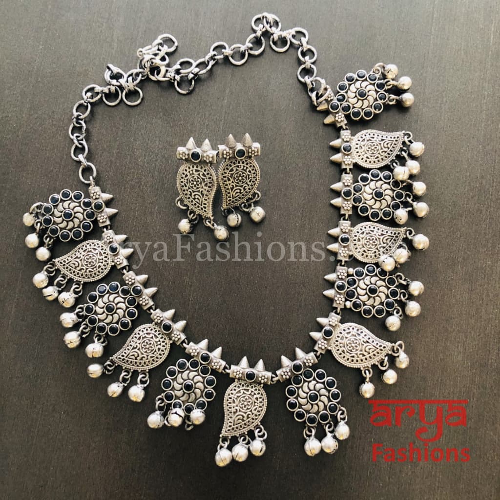 Silver Oxidized Ethnic/Tribal/Indian/Bollywood Necklace