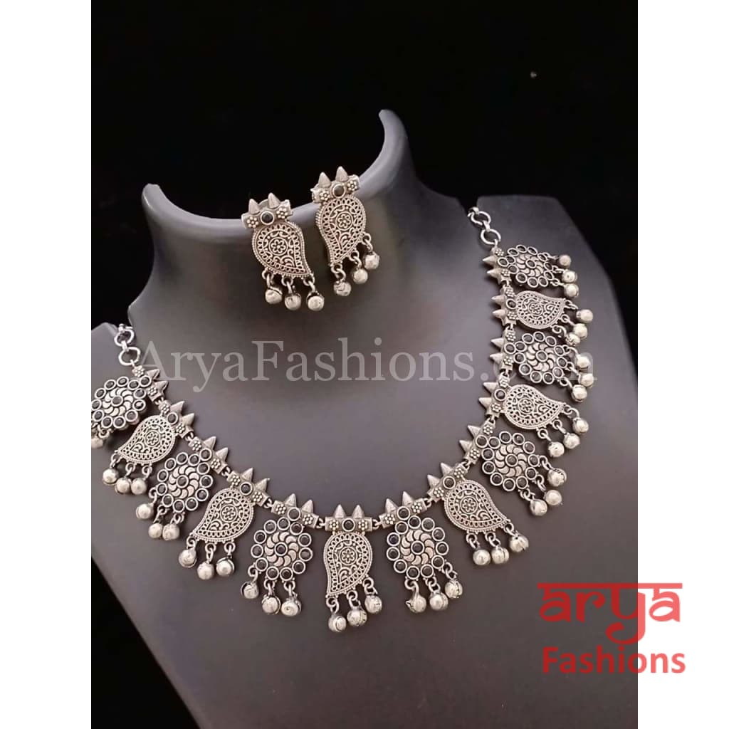 Silver Oxidized Ethnic/Tribal/Indian/Bollywood Necklace