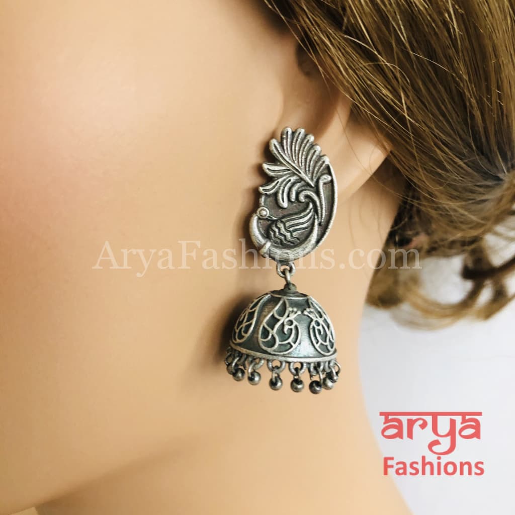 Silver Oxidized Jhumka Earrings