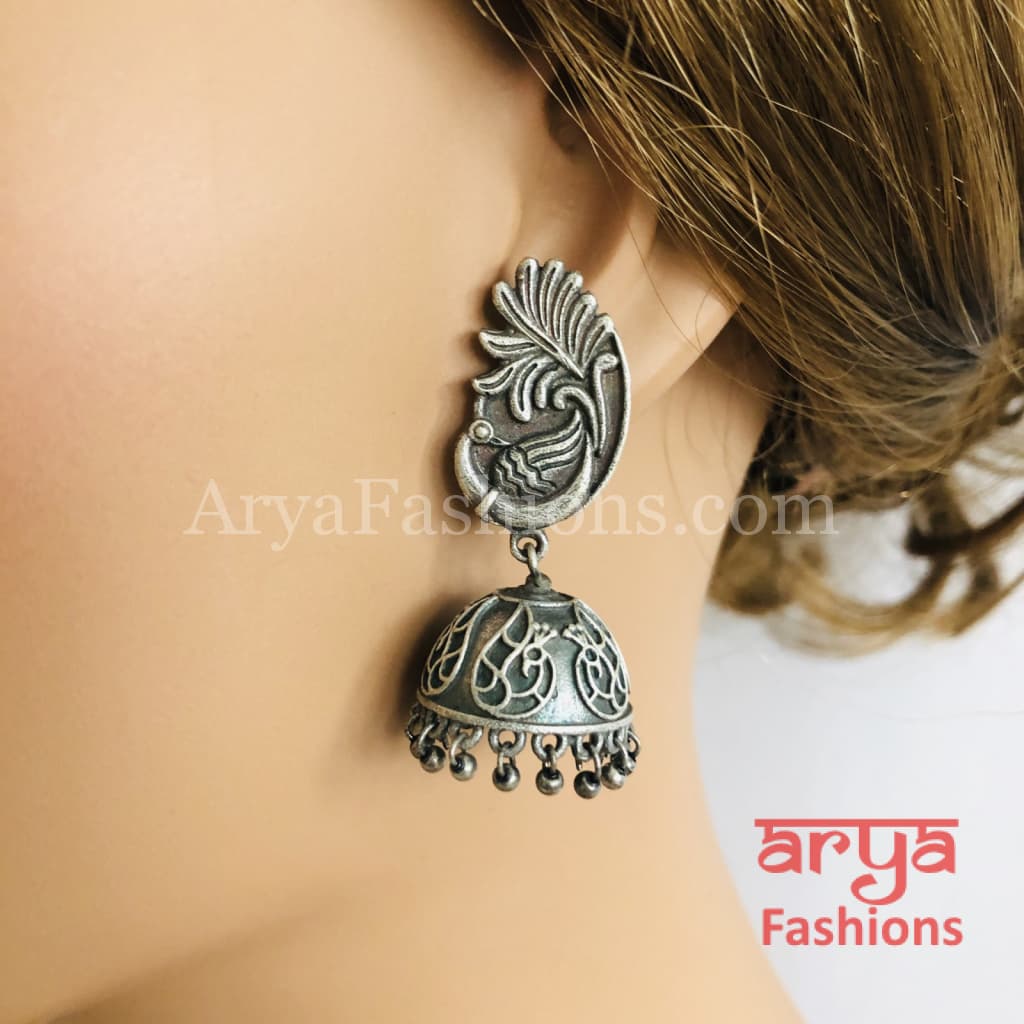 Silver Oxidized Jhumka Earrings
