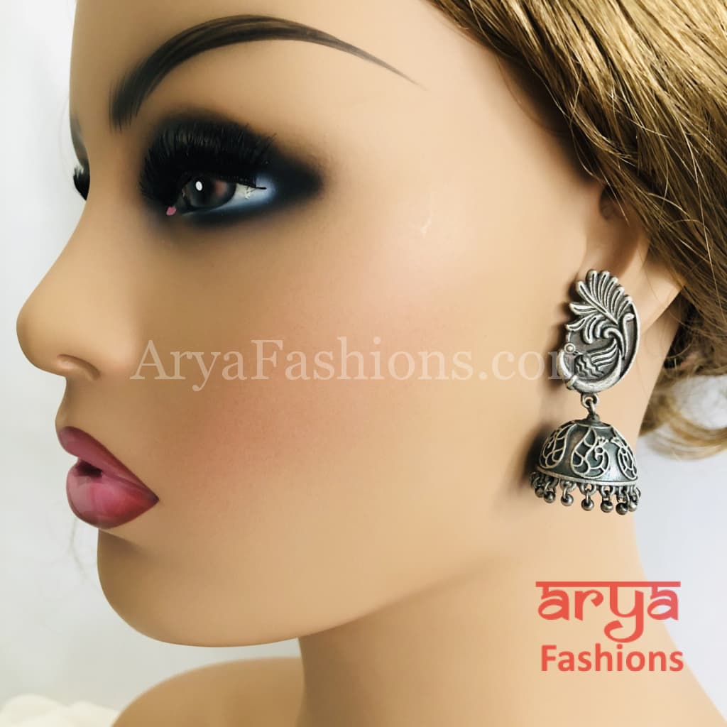 Silver Oxidized Jhumka Earrings