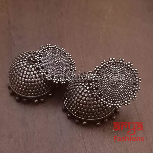 Silver Oxidized Jhumka Earrings Indian Trendy