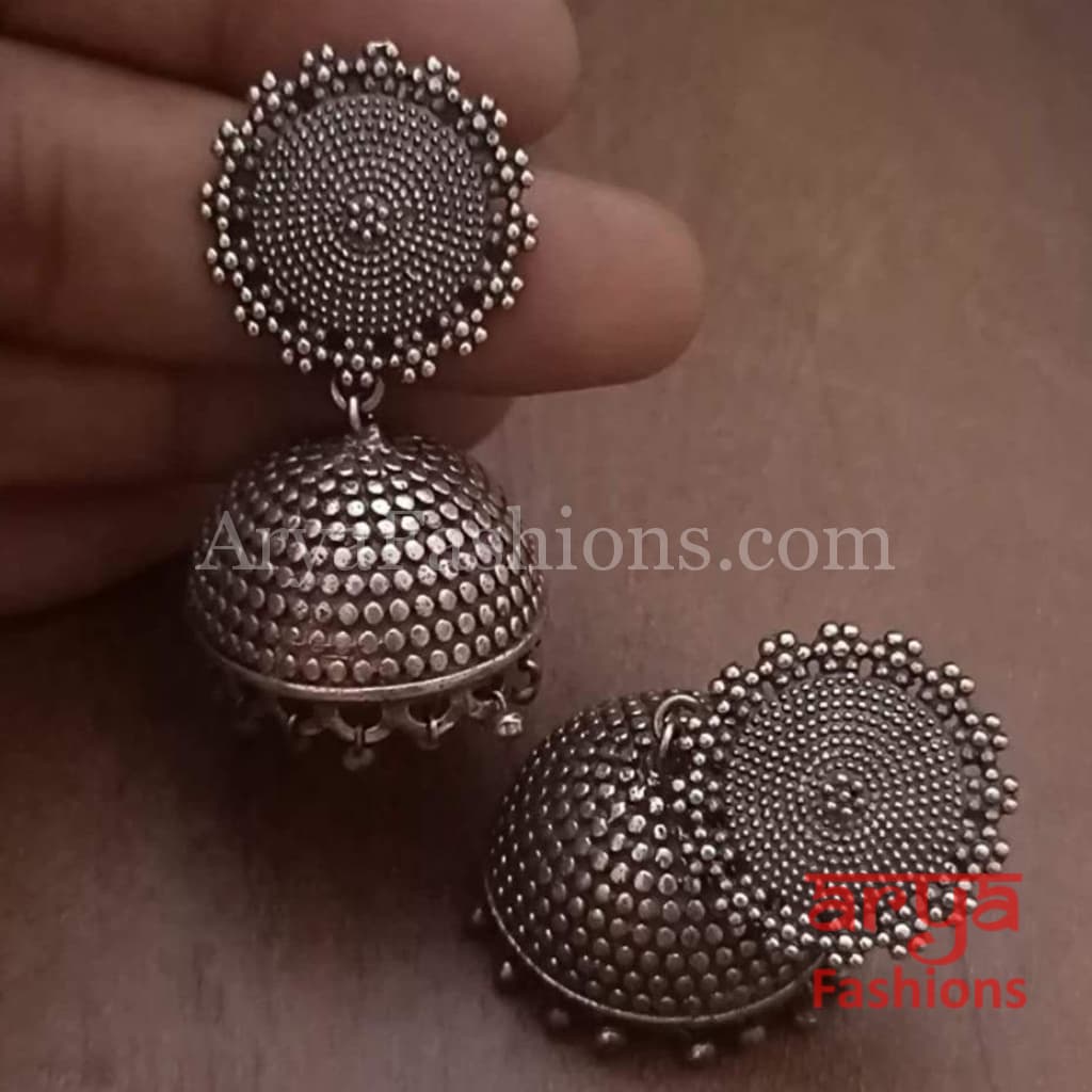 Silver Oxidized Jhumka Earrings Indian Trendy