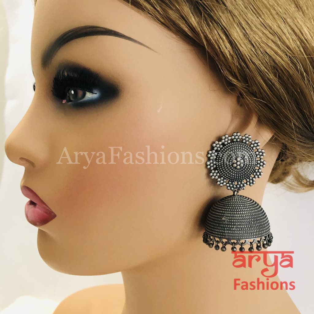 Silver Oxidized Jhumka Earrings Indian Trendy
