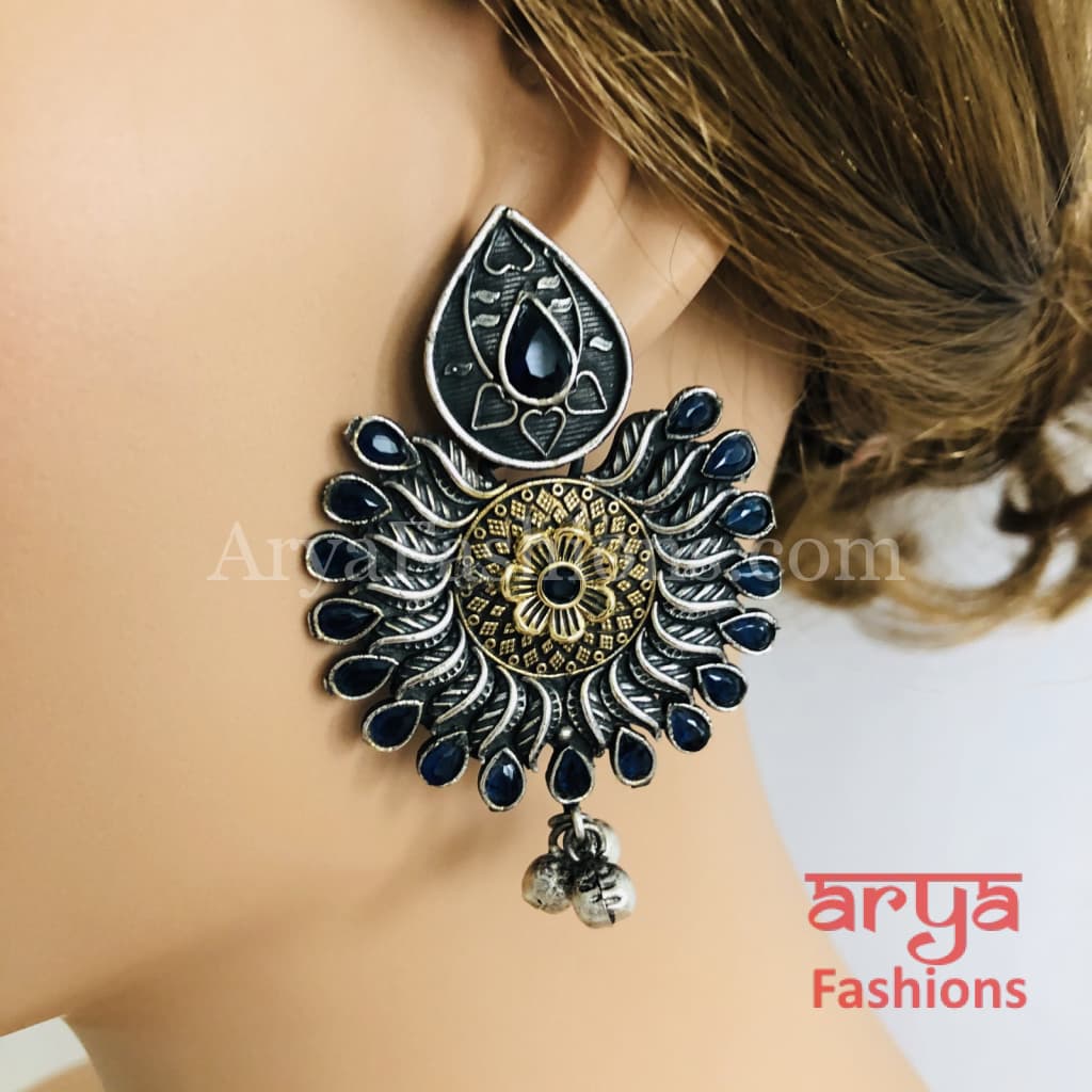 Silver Oxidized Jhumka Tribal Earrings in Dual Tone