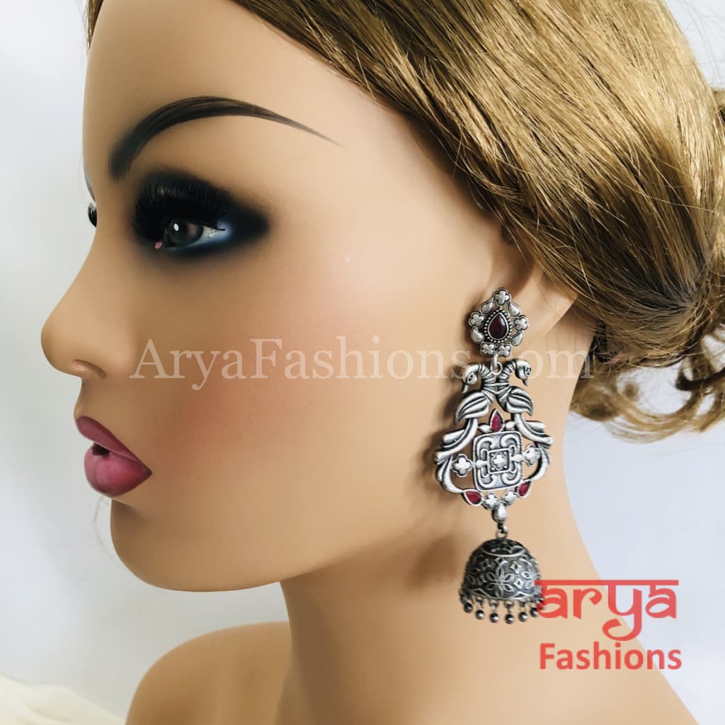 Silver Oxidized Jhumka Tribal Ethnic Earrings