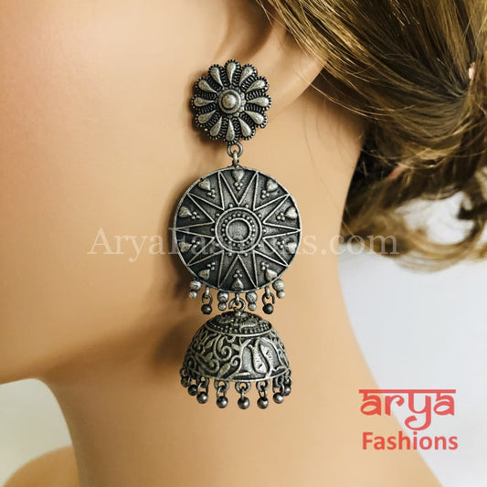 Silver Oxidized Jhumka Tribal Ethnic Earrings