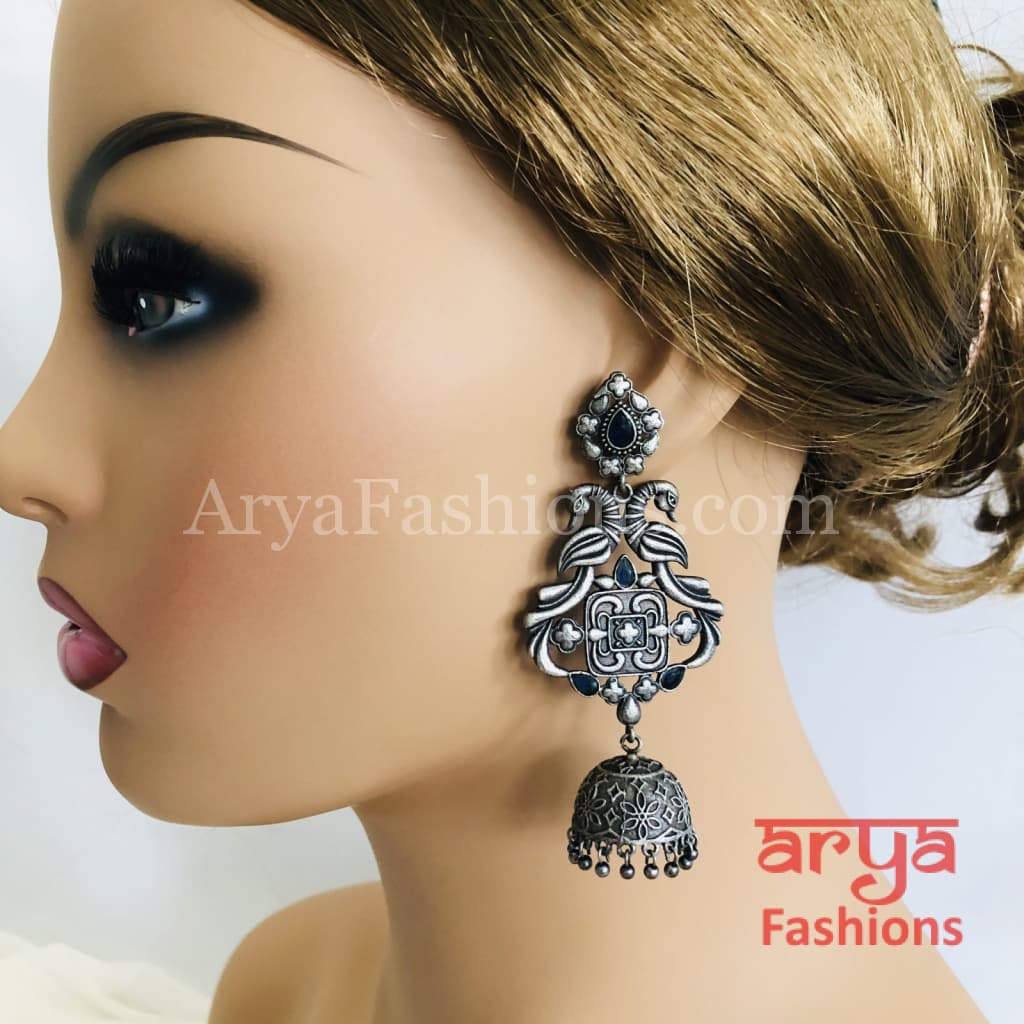 Silver Oxidized Jhumka Tribal Ethnic Earrings
