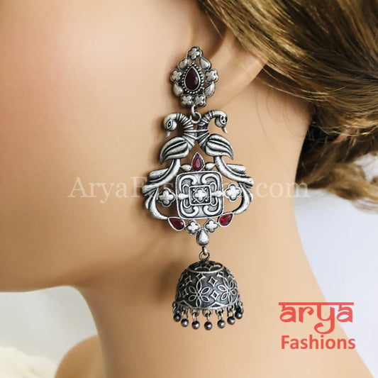 Silver Oxidized Jhumka Tribal Ethnic Earrings