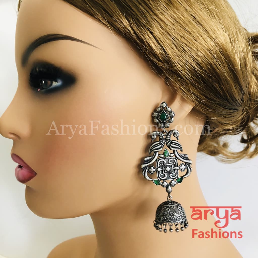 Silver Oxidized Jhumka Tribal Ethnic Earrings