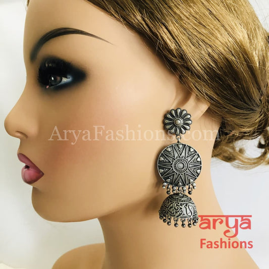 Silver Oxidized Jhumka Tribal Ethnic Earrings