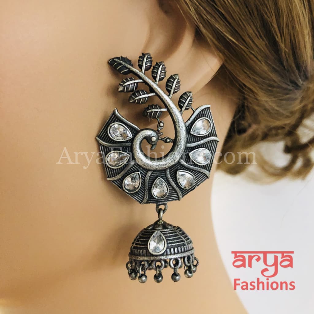Silver Oxidized Leaf Jhumka Indian Trendy Earrings