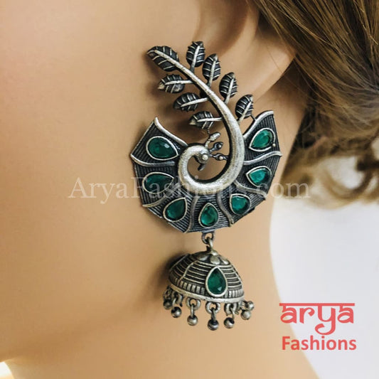 Silver Oxidized Leaf Jhumka Indian Trendy Earrings