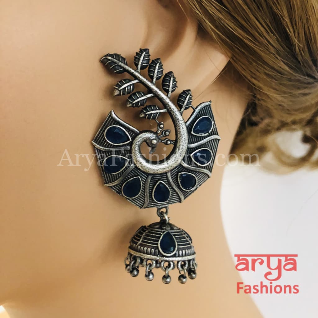 Silver Oxidized Leaf Jhumka Indian Trendy Earrings