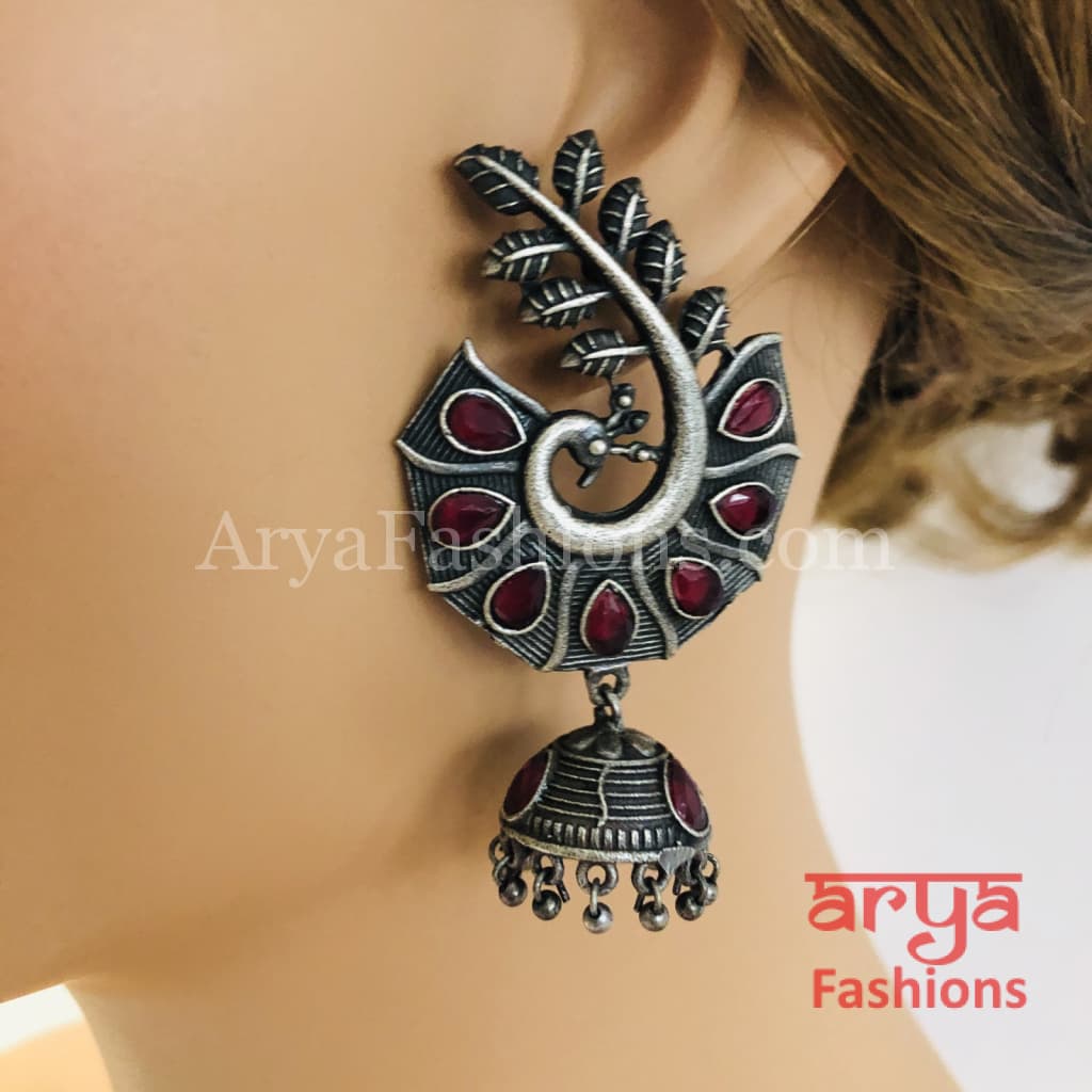 Silver Oxidized Leaf Jhumka Indian Trendy Earrings