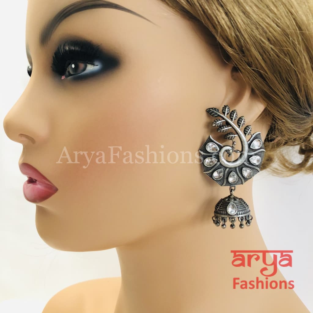Silver Oxidized Leaf Jhumka Indian Trendy Earrings