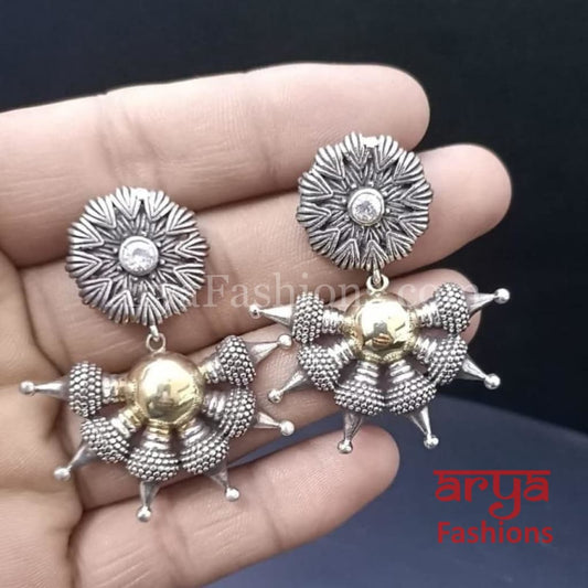 Silver Oxidized Meenakari Jhumka Earrings