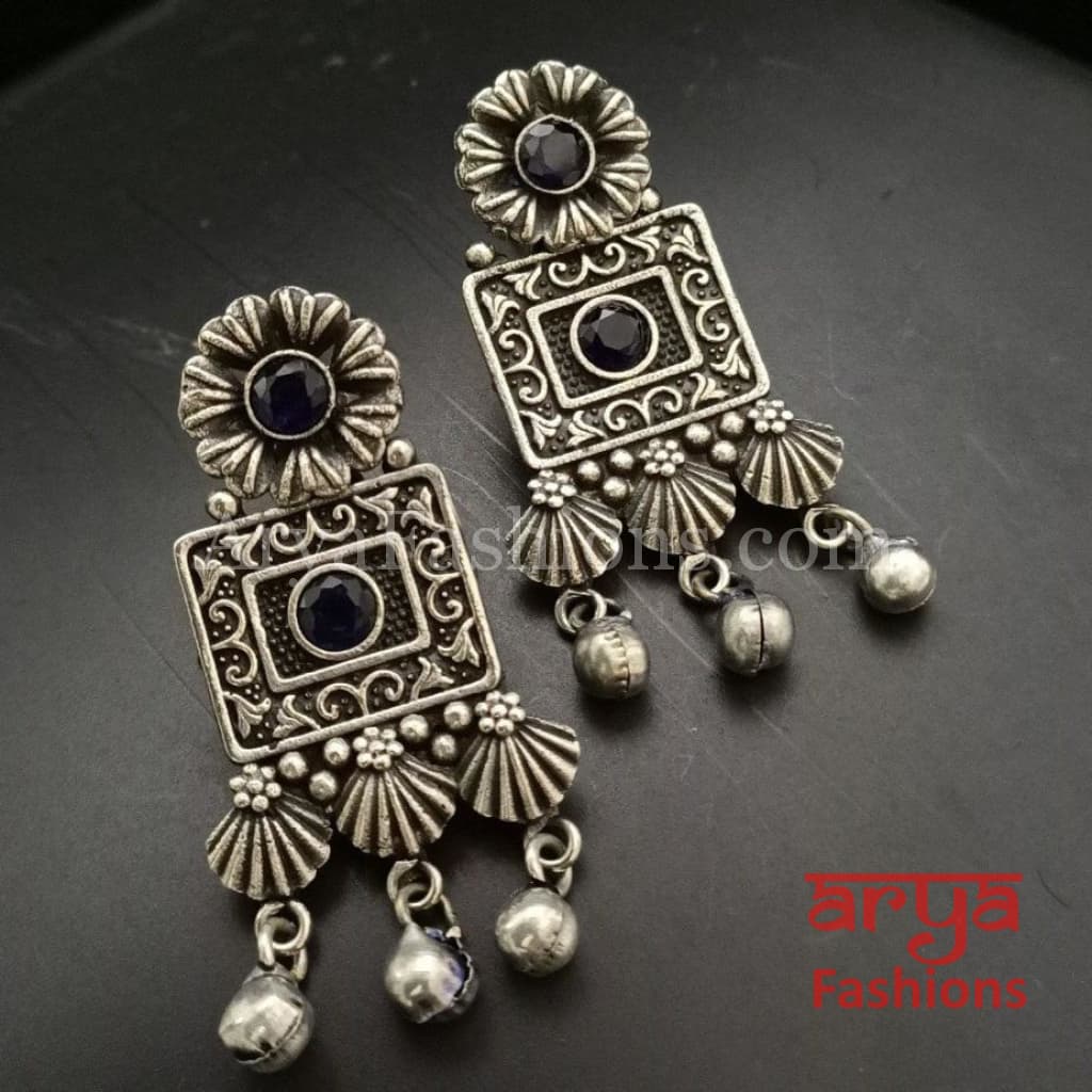 Oxidised Mayura Earings With White Beads main image 1