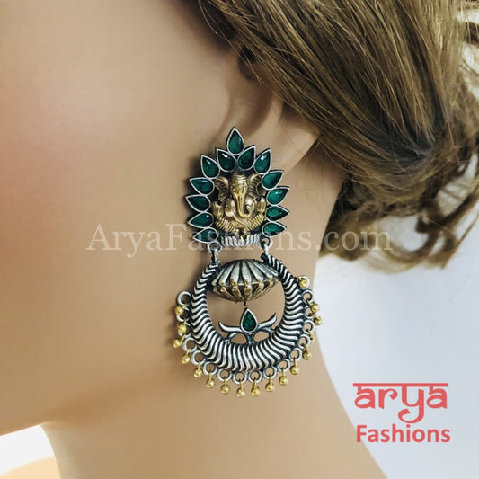 Silver Oxidized Party Jhumka Earrings with colorful stones