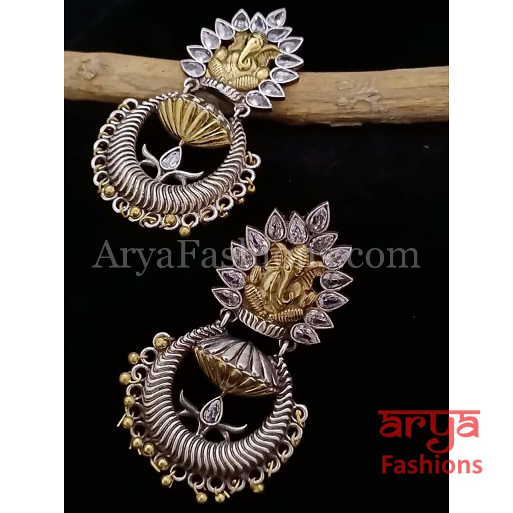 Silver Oxidized Party Jhumka Earrings with colorful stones
