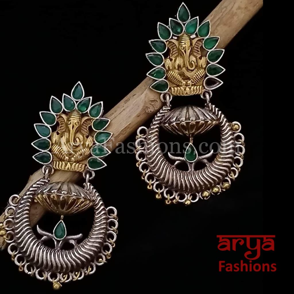 Silver Oxidized Party Jhumka Earrings with colorful stones
