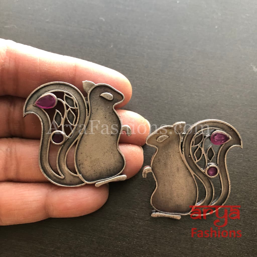 Silver Oxidized Rabbit Stud Earrings