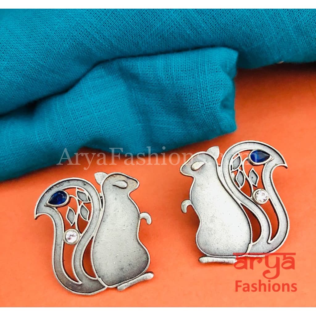 Silver Oxidized Rabbit Stud Earrings