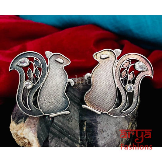 Silver Oxidized Rabbit Stud Earrings