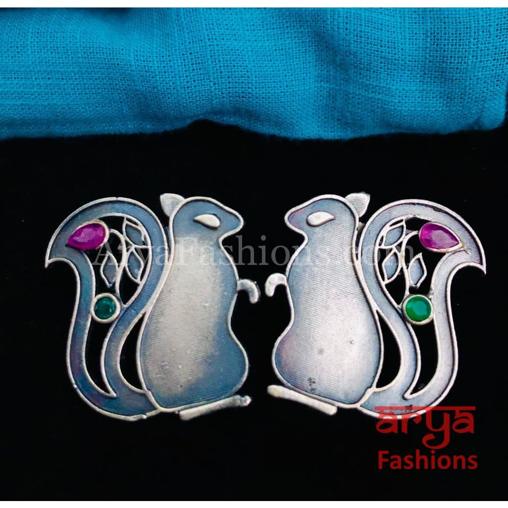 Silver Oxidized Rabbit Stud Earrings