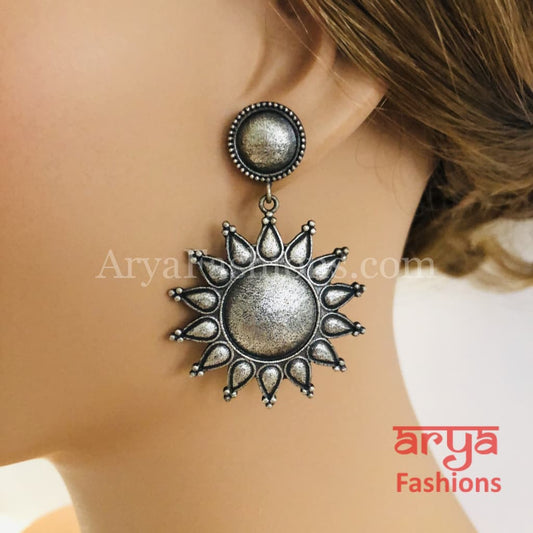 Silver Oxidized Star Earrings Indian Trendy